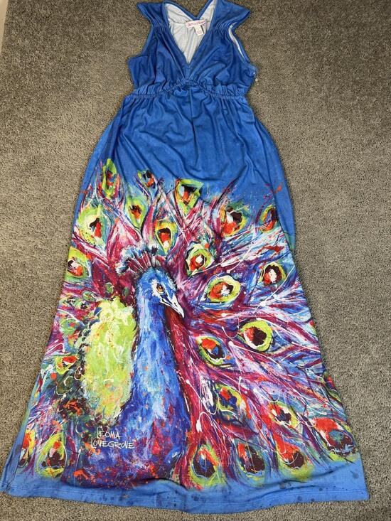 Leoma Lovegrove Dresses & Skirts - Leoma Lovegrove Dress Womens M Blue Maxi Sundress Tank VNeck Ruched Animal Print